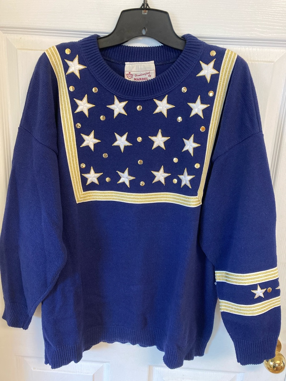VTG Mardel Navy Star-Embellished Sweater with Gold Trim